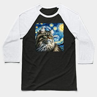 Siberian Starry Night Inspired - Artistic Cat Baseball T-Shirt